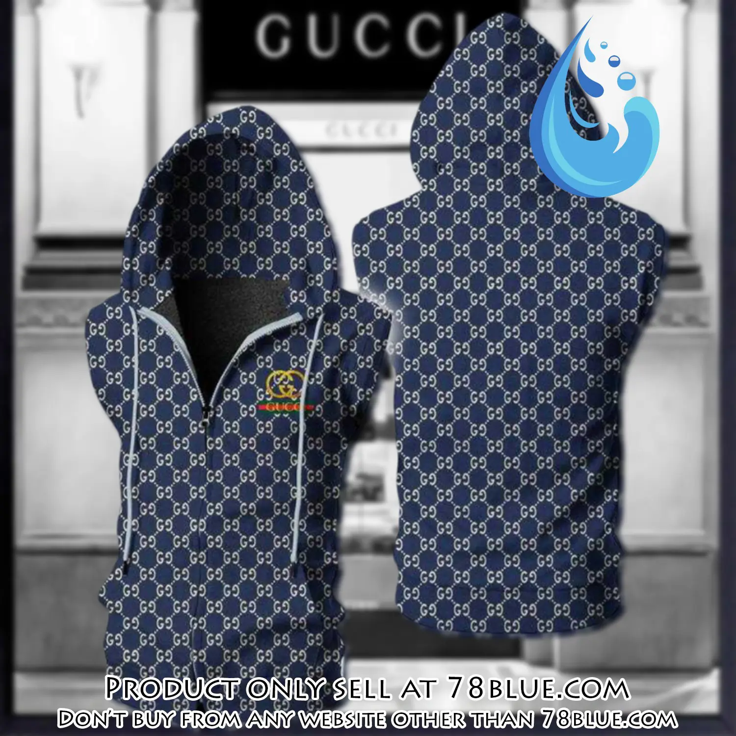 Gucci navy unisex sleeveless zip up hoodie luxury for men women szh005 78b1150895